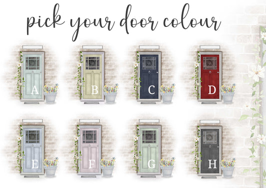 Door colour options available for personalised new home wrapping paper