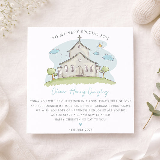 Personalised Blue Church Christening Baptism Card