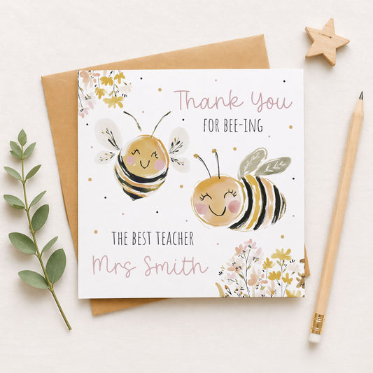 Personalised Cute Bee Thank You Teacher Card