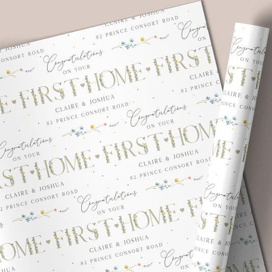 Personalised New Home Green Widlflower Wrapping Paper