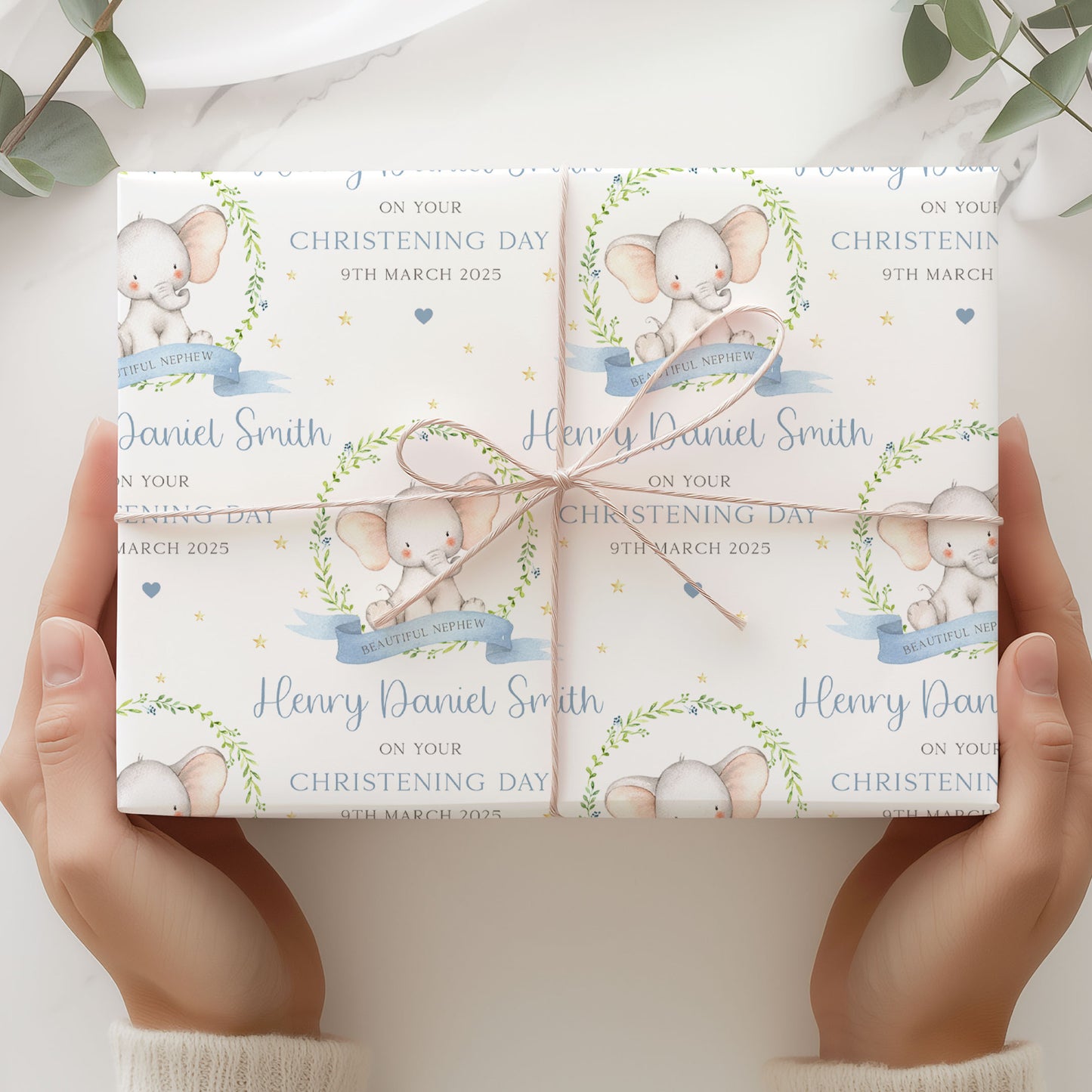 Personalised Boy's Blue Elephant Christening, Baptism, Naming Day Card