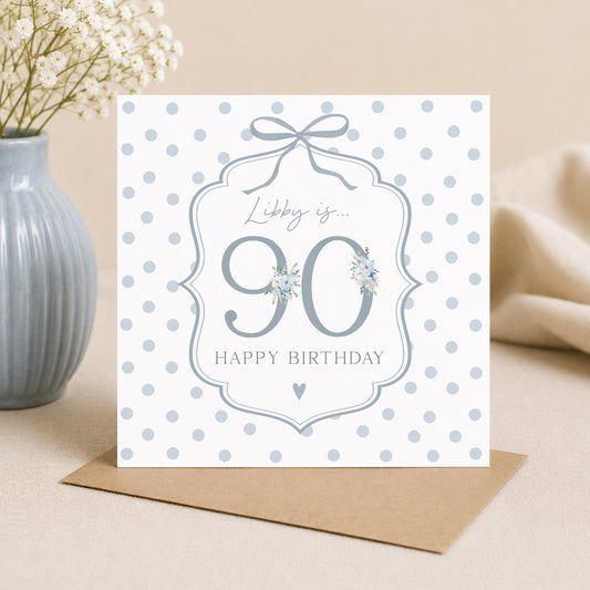 Personalised 90th Birthday Blue Floral Number Card