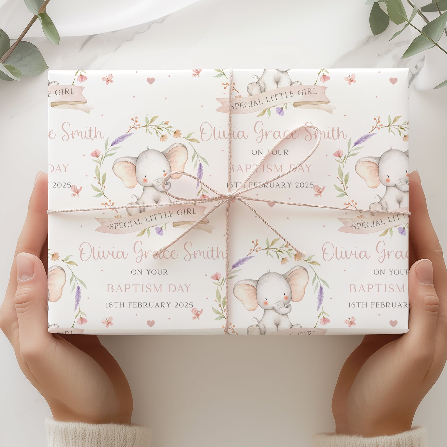 Personalised Girl's Pink Elephant Christening, Baptism, Naming Day Card