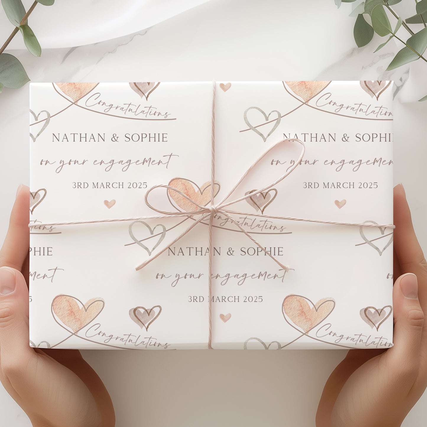Personalised Hearts Enagagement Gift Wrapping Paper
