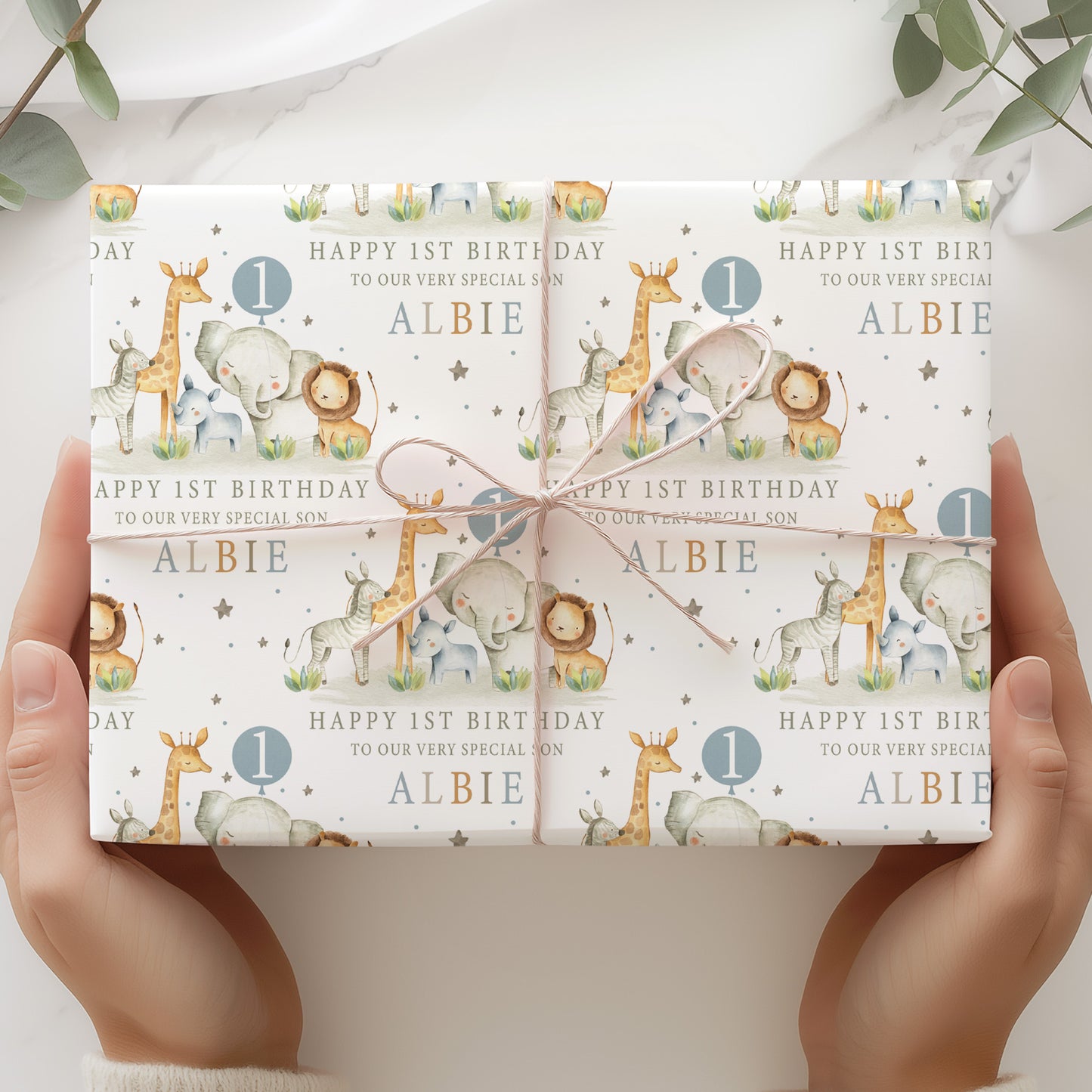 Personalised Safari Animals Birthday Gift Wrapping Paper