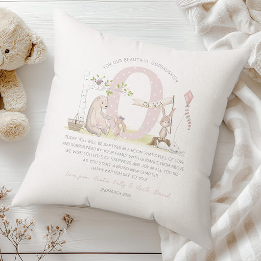 Personalised Pink Cushion, Goddaughter Christening Gift, Goddaughter Baptism Gift