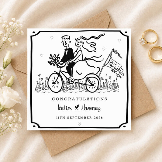 Personalised Bride & Groom Bicycle Wedding Card