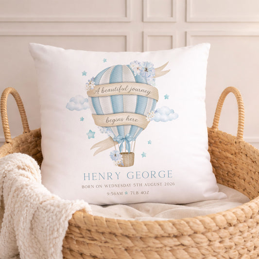 Baby Boy Hot Air Balloon Cushion