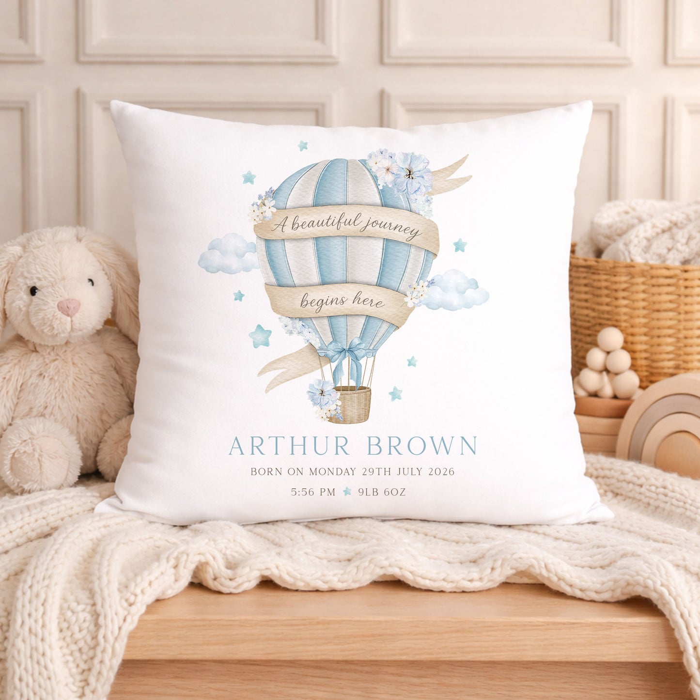 Baby Boy Hot Air Balloon Cushion