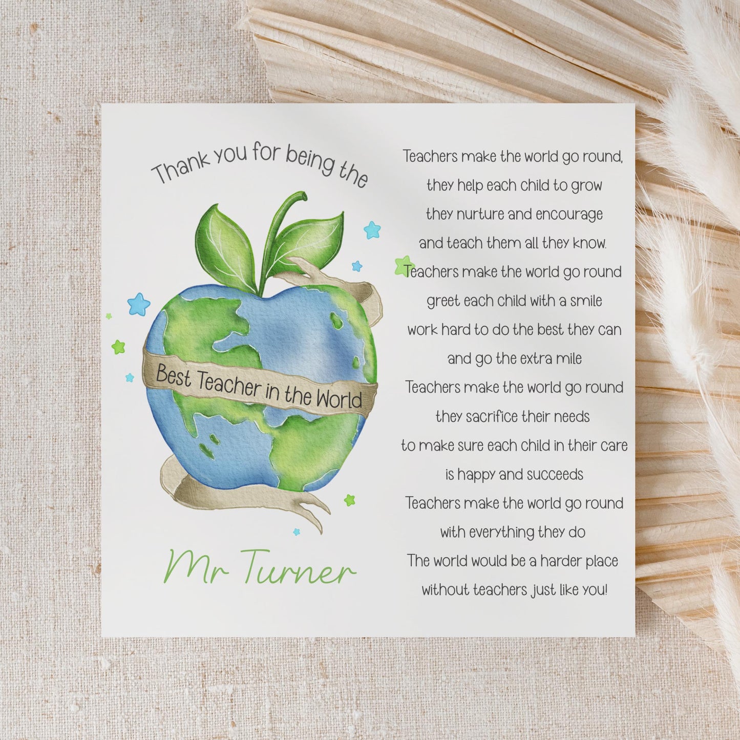 Personalised Teacher Thank You Card