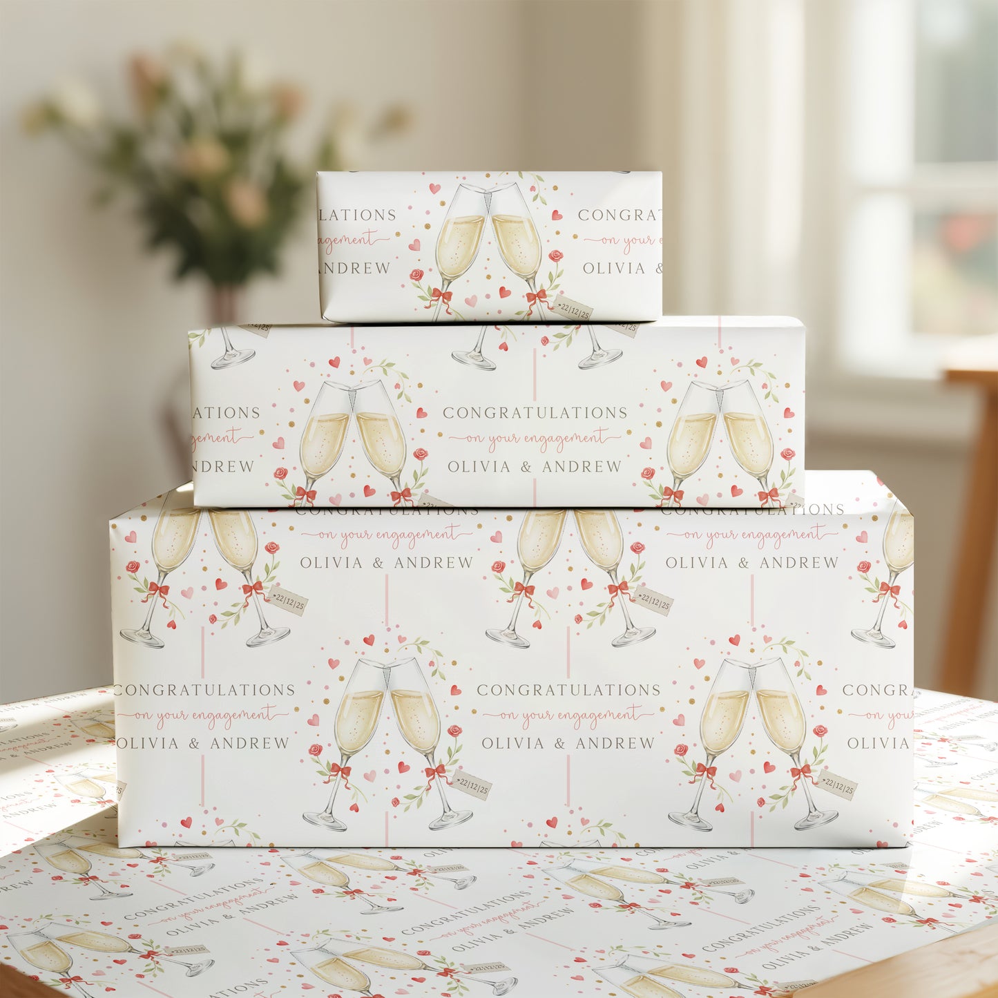 Personalised Champagne Flute Engagement Wrapping Paper