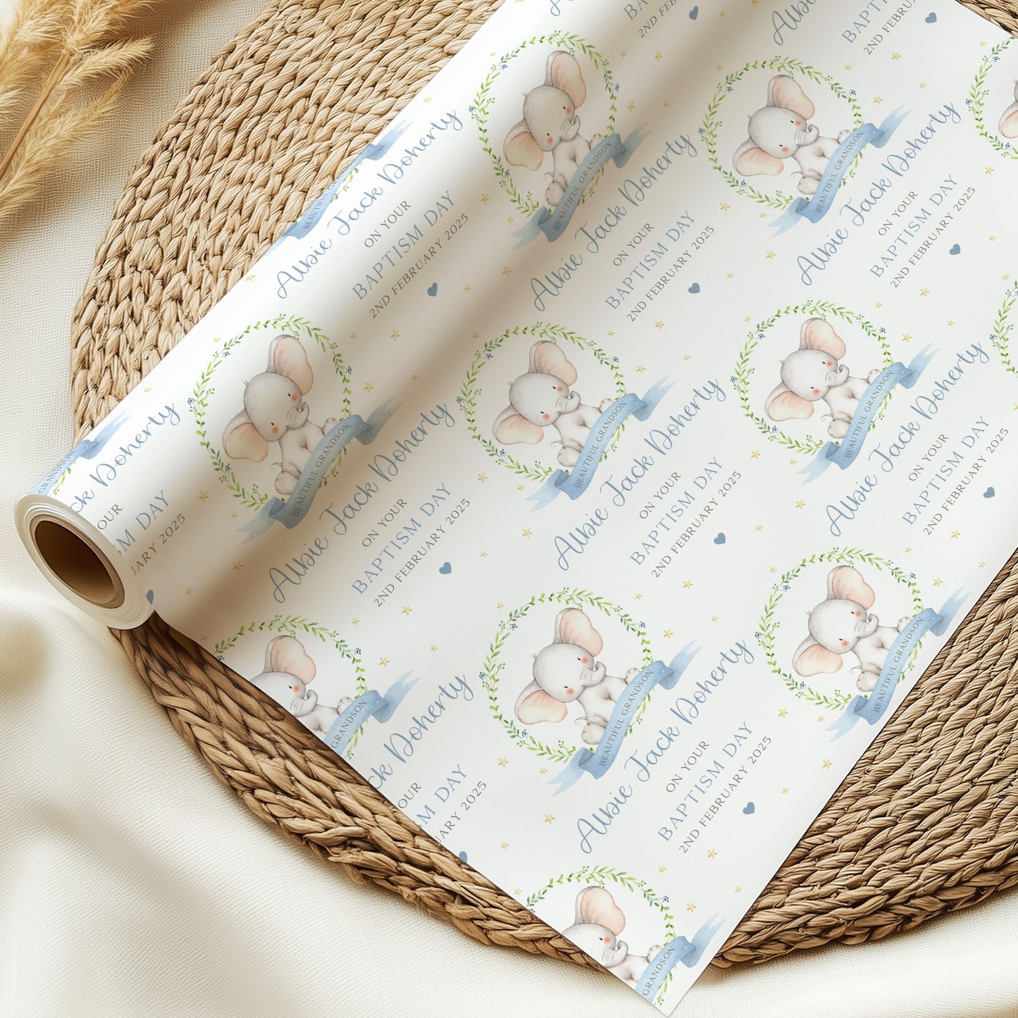 Personalised Boy's Blue Elephant Christening, Baptism, Naming Day Card