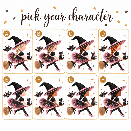Personalised Girls Halloween Card – Pink Witch