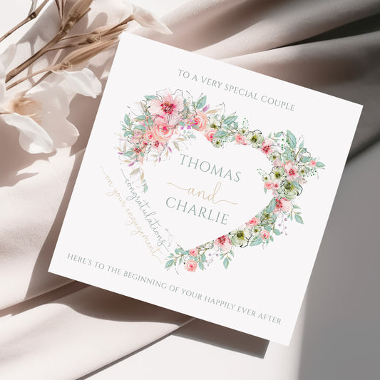 Personalised Floral Heart Engagement Card