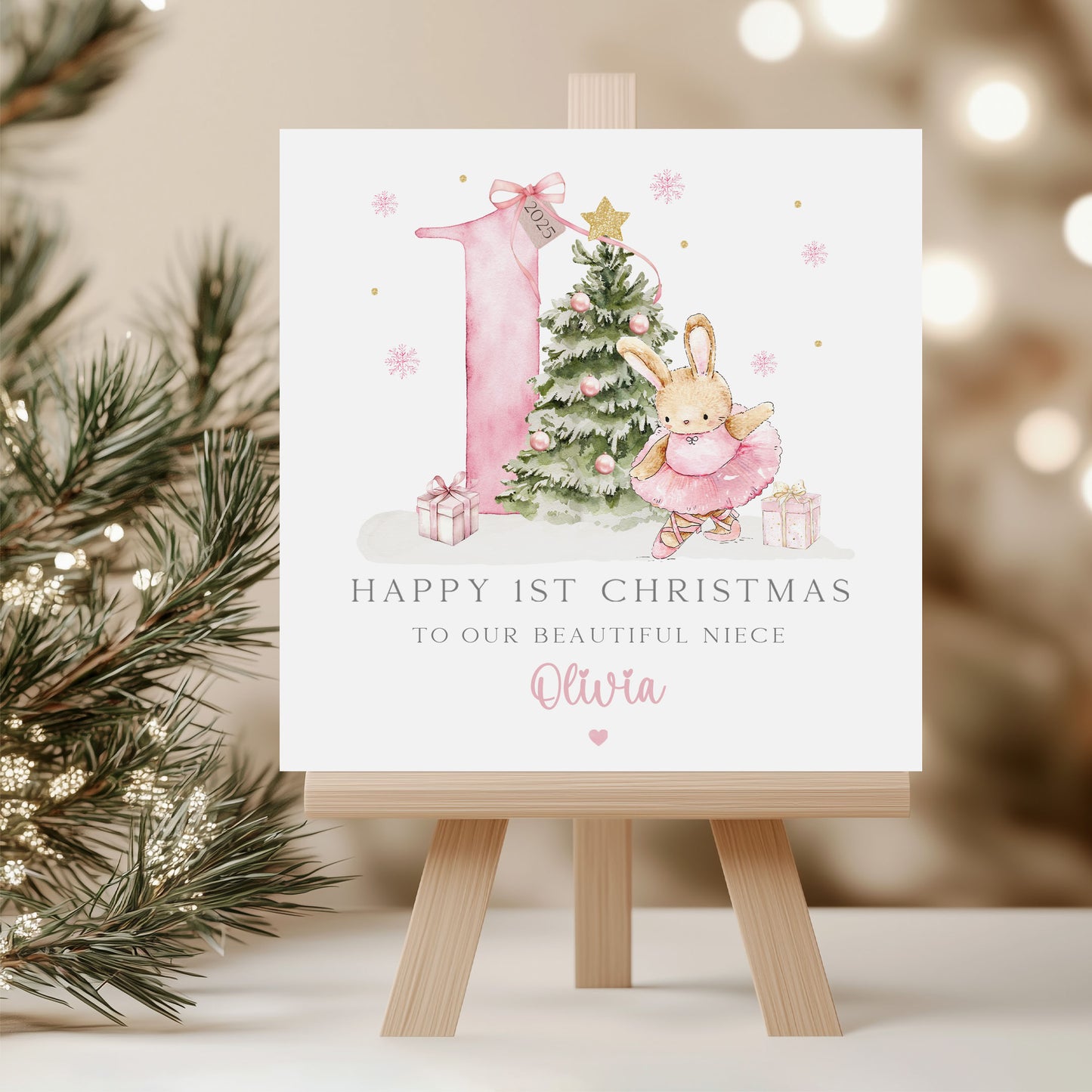 Personalised Girl's First Christmas Pink Gift Wrapping Paper