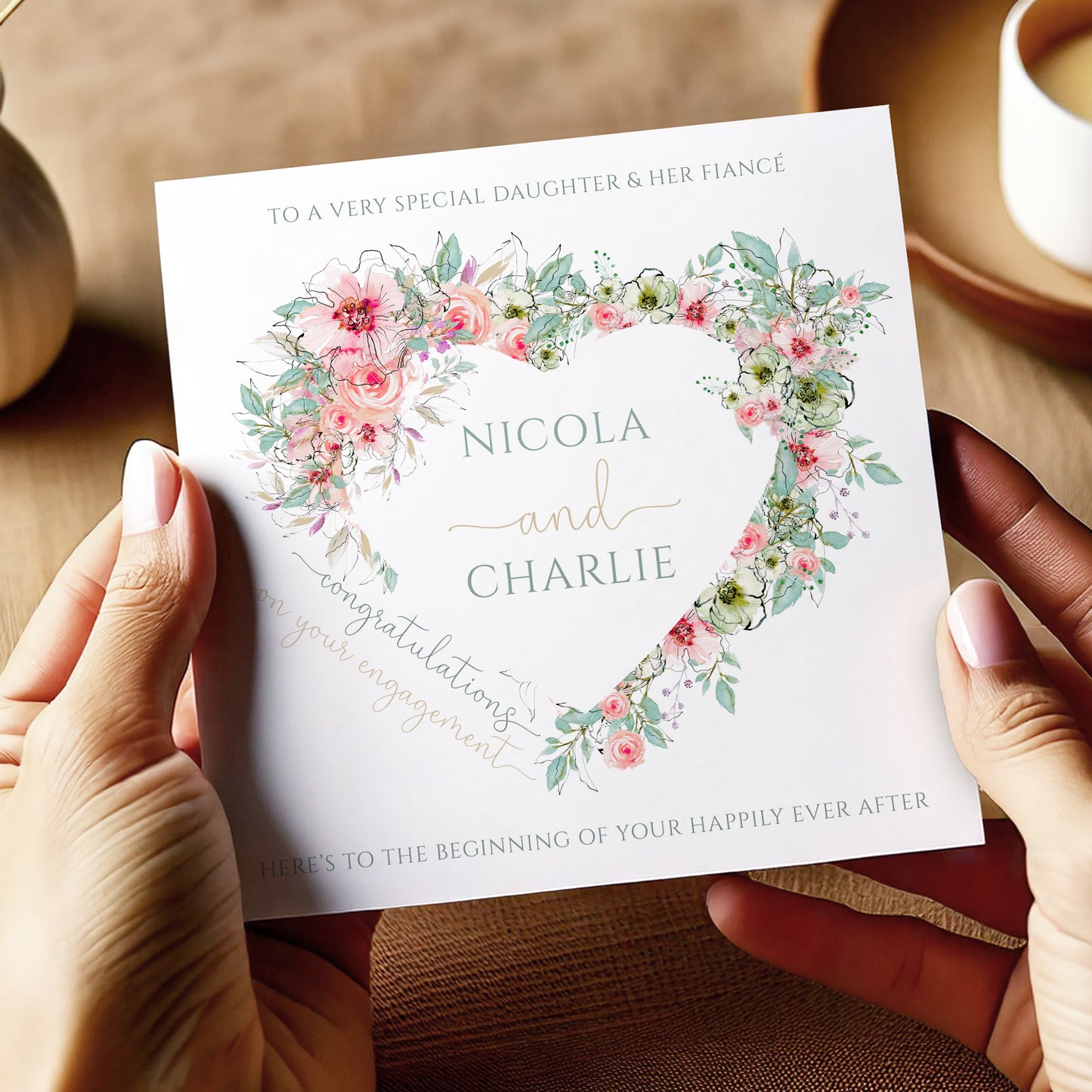 Personalised Floral Heart Engagement Card