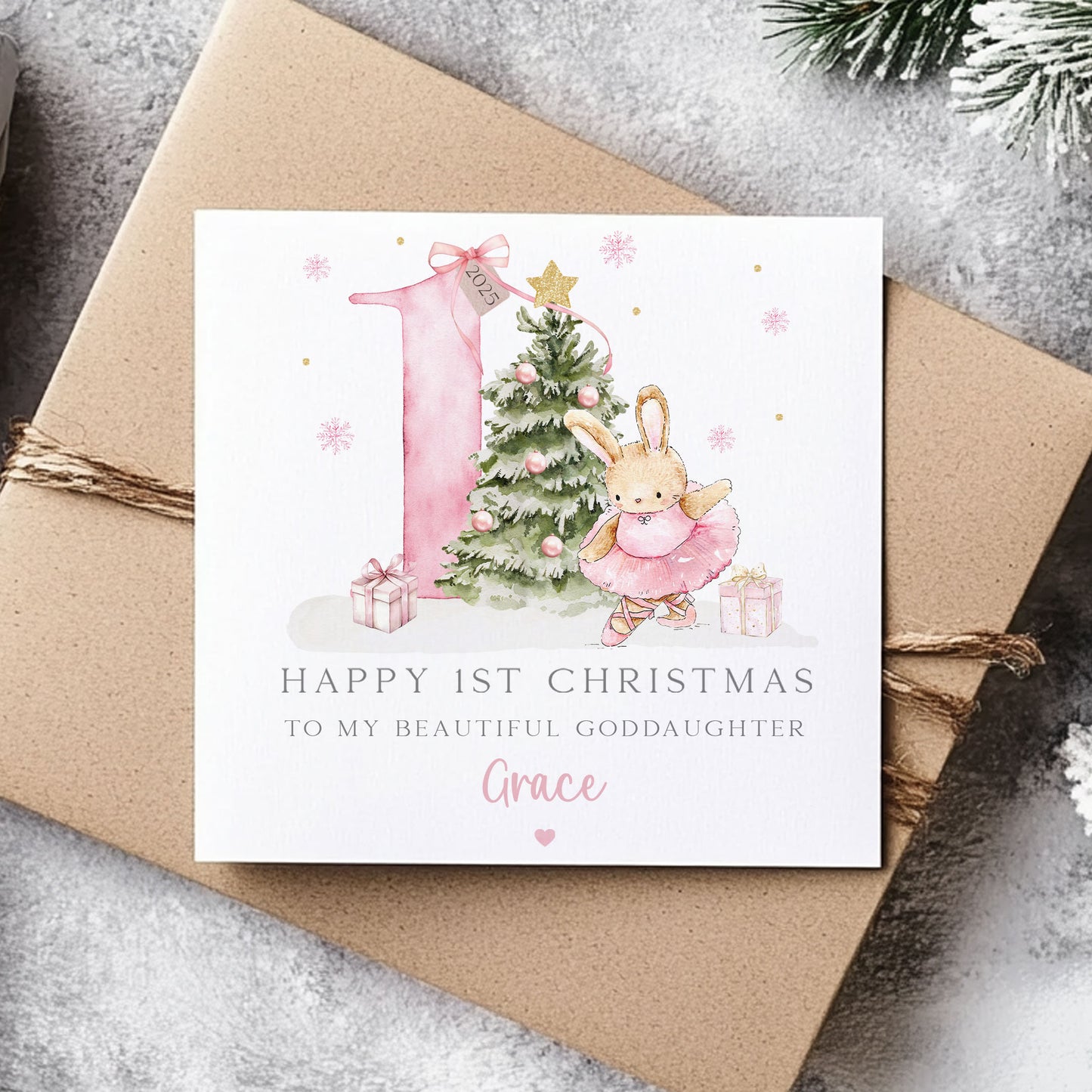 Personalised Girl's First Christmas Pink Gift Wrapping Paper