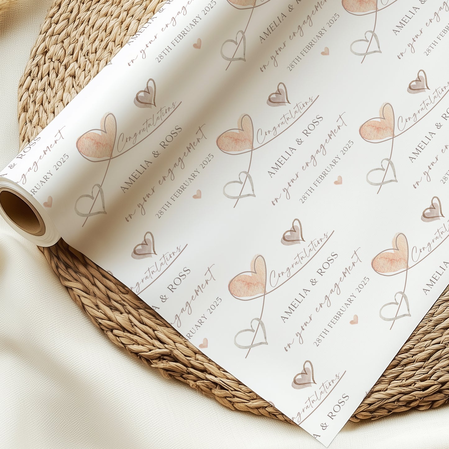 Personalised Hearts Enagagement Gift Wrapping Paper