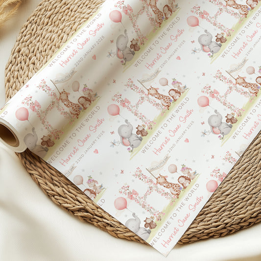 Personalised New Baby Girl's Wrapping Paper