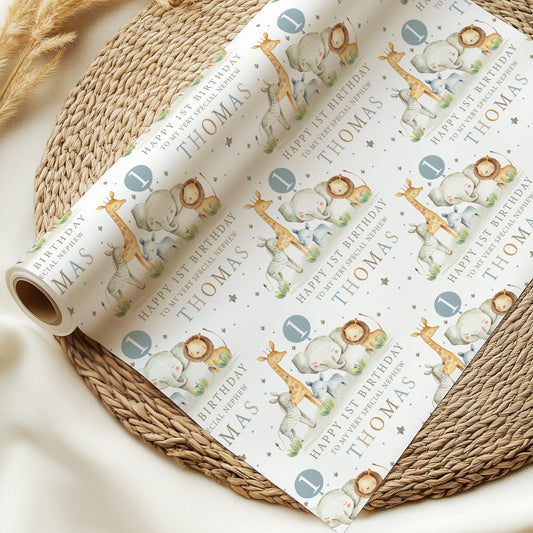 Personalised Safari Animals Birthday Gift Wrapping Paper