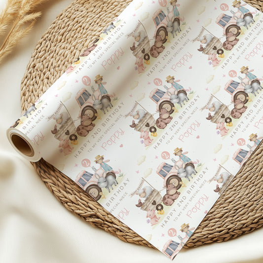 Personalised Girl's Farm Birthday Gift Wrapping Paper