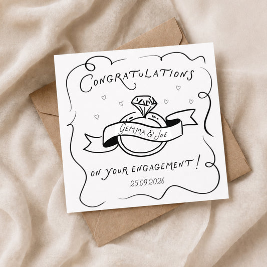 Personalised Engagement Card | Black & White Ring Design