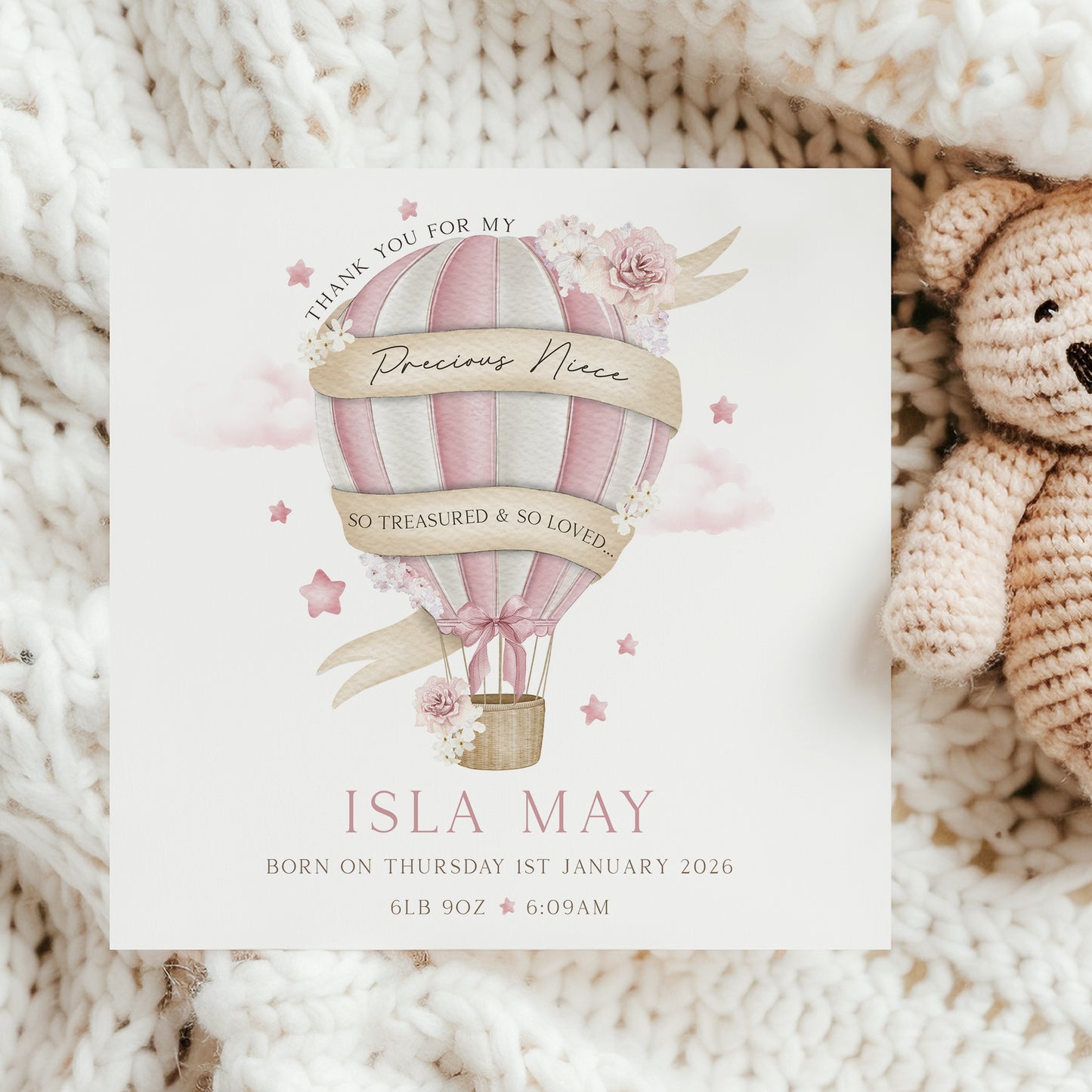 Personalised New Baby Girl's Hot Air Balloon Wrapping Paper
