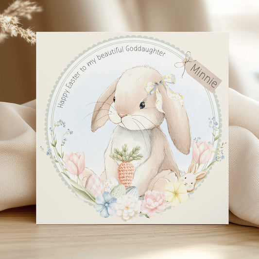 Personalised Girl's Bunny Easter Wreath Card