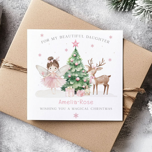 Personalised Girl's Pink Fairy Christmas Card