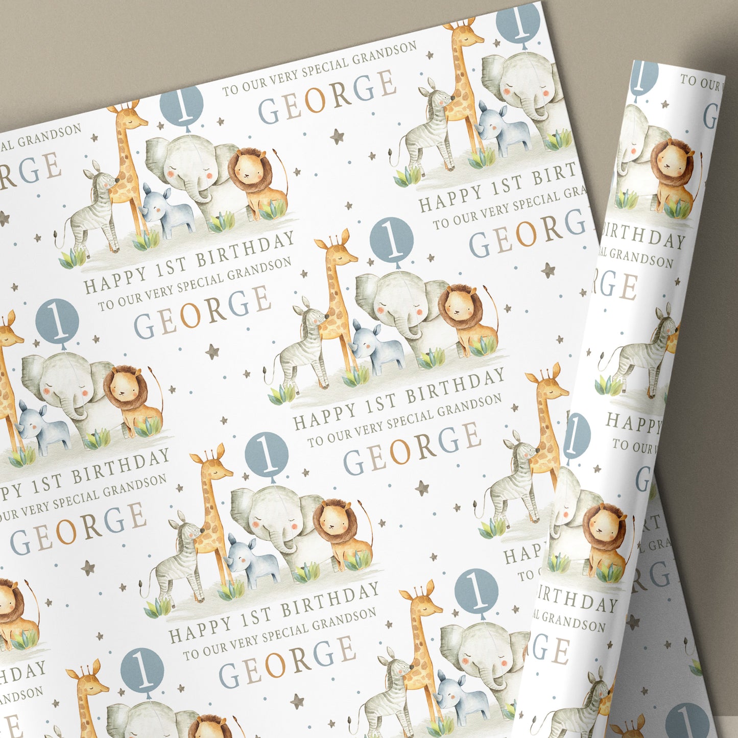 Personalised Safari Animals First Birthday Card