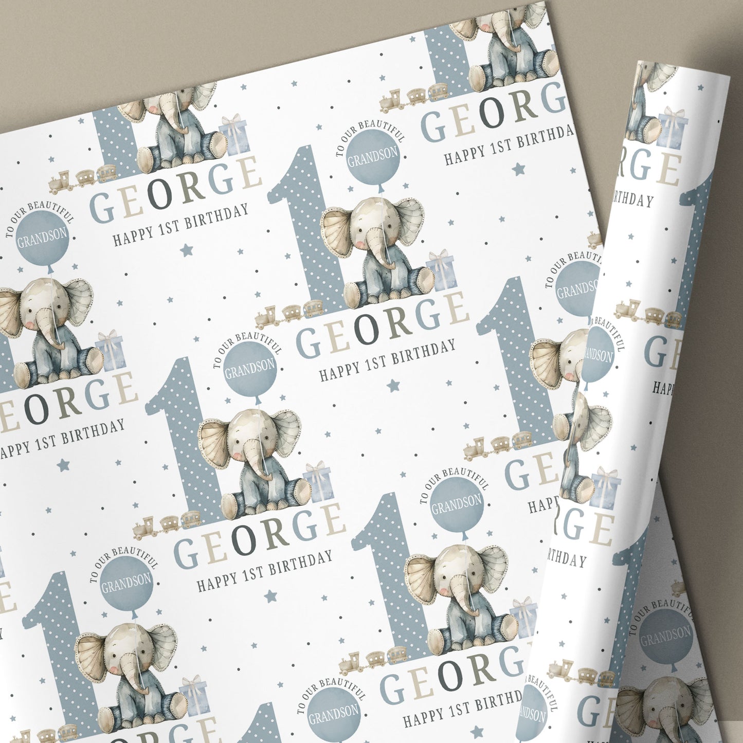 Personalised Boy's Blue Elephant 1st Birthday Card