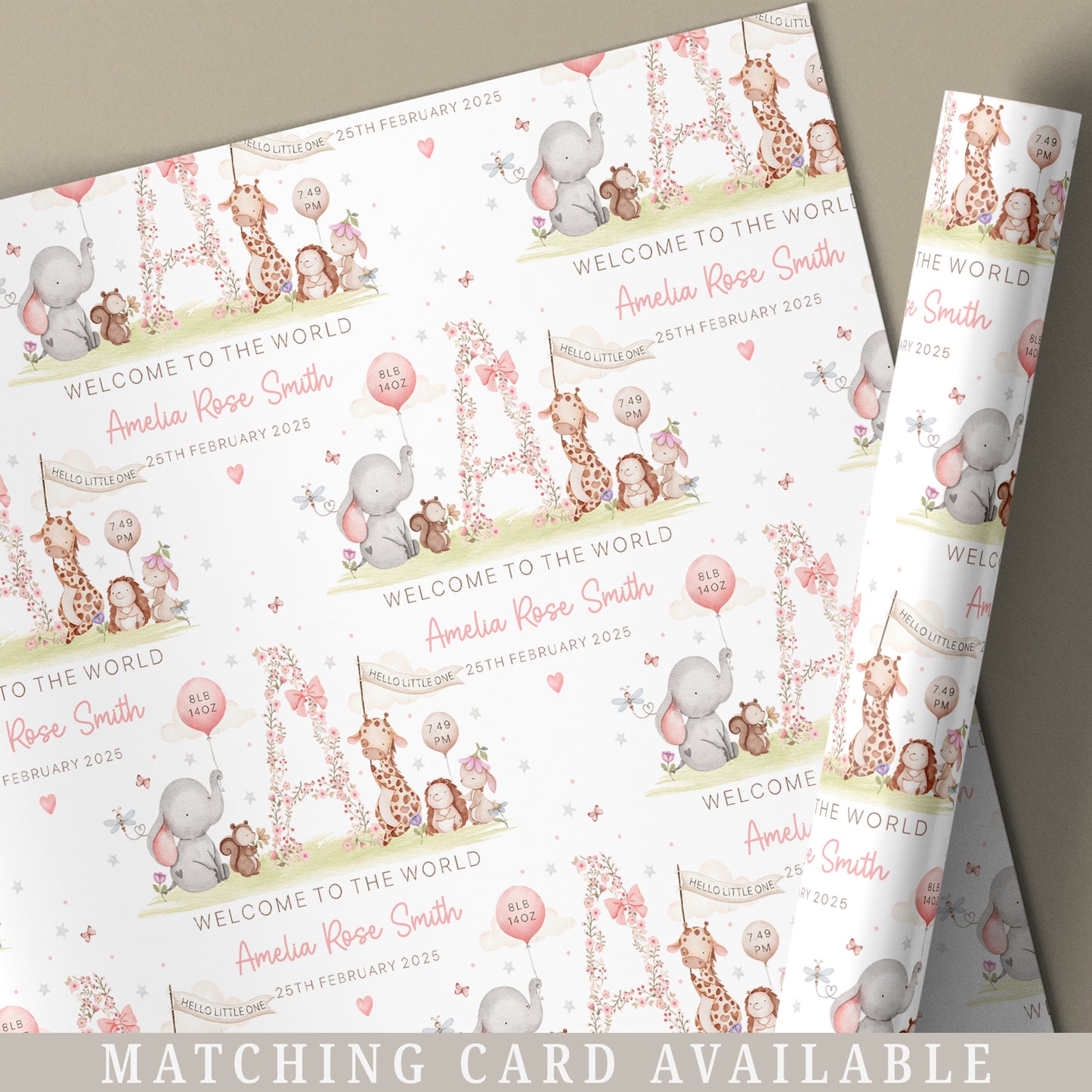 Personalised New Baby Girl's Wrapping Paper