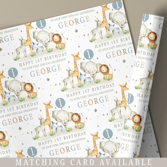 Personalised Safari Animals Birthday Gift Wrapping Paper