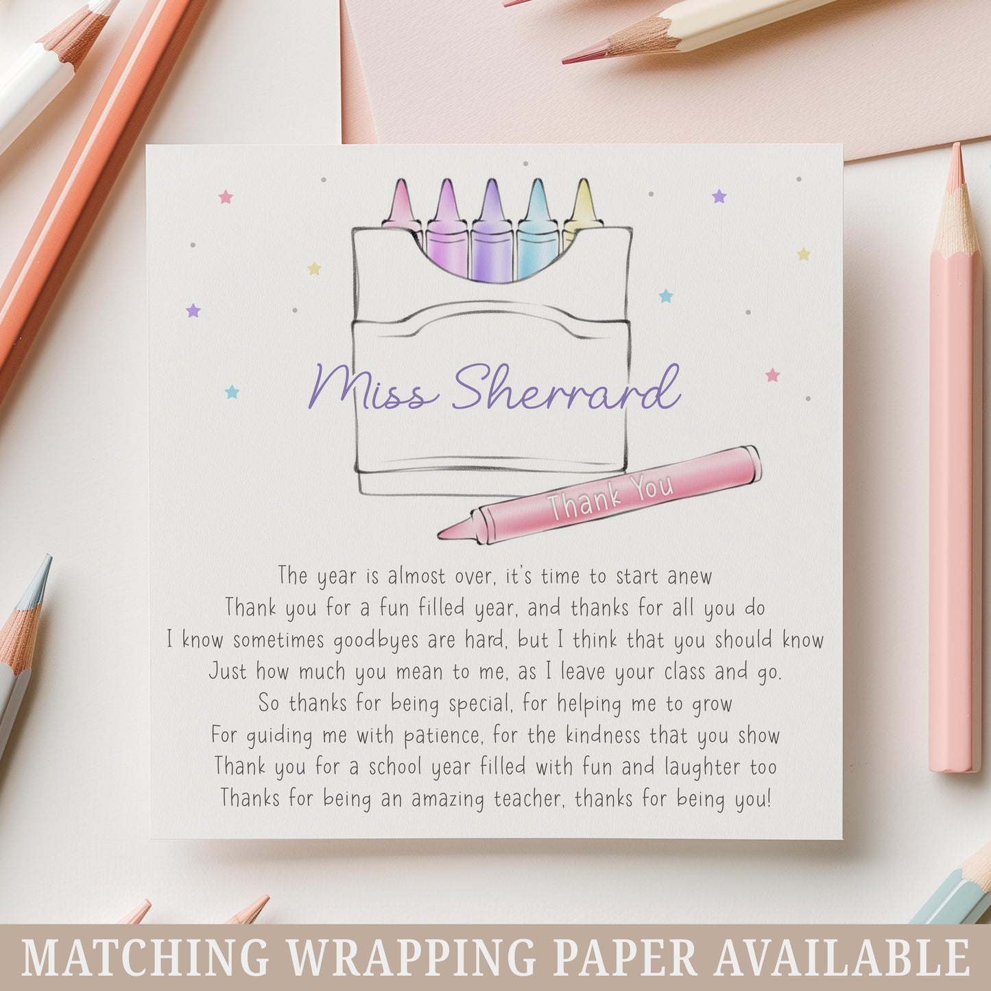Personalised Teacher Crayons Thank You Card