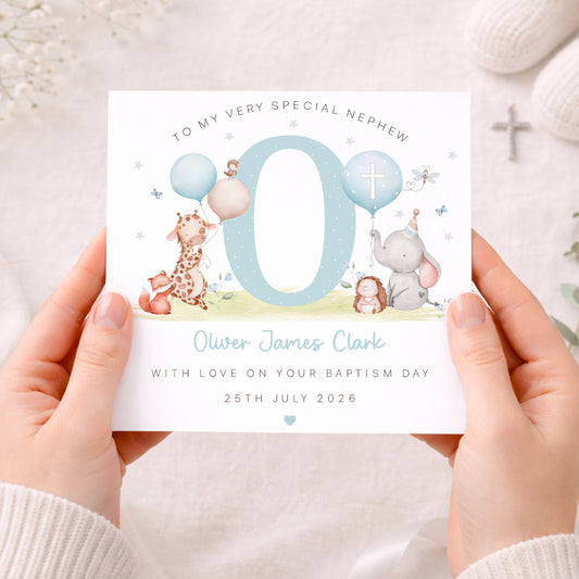 Personalised Blue Baby Boy's Christening Baptism Card