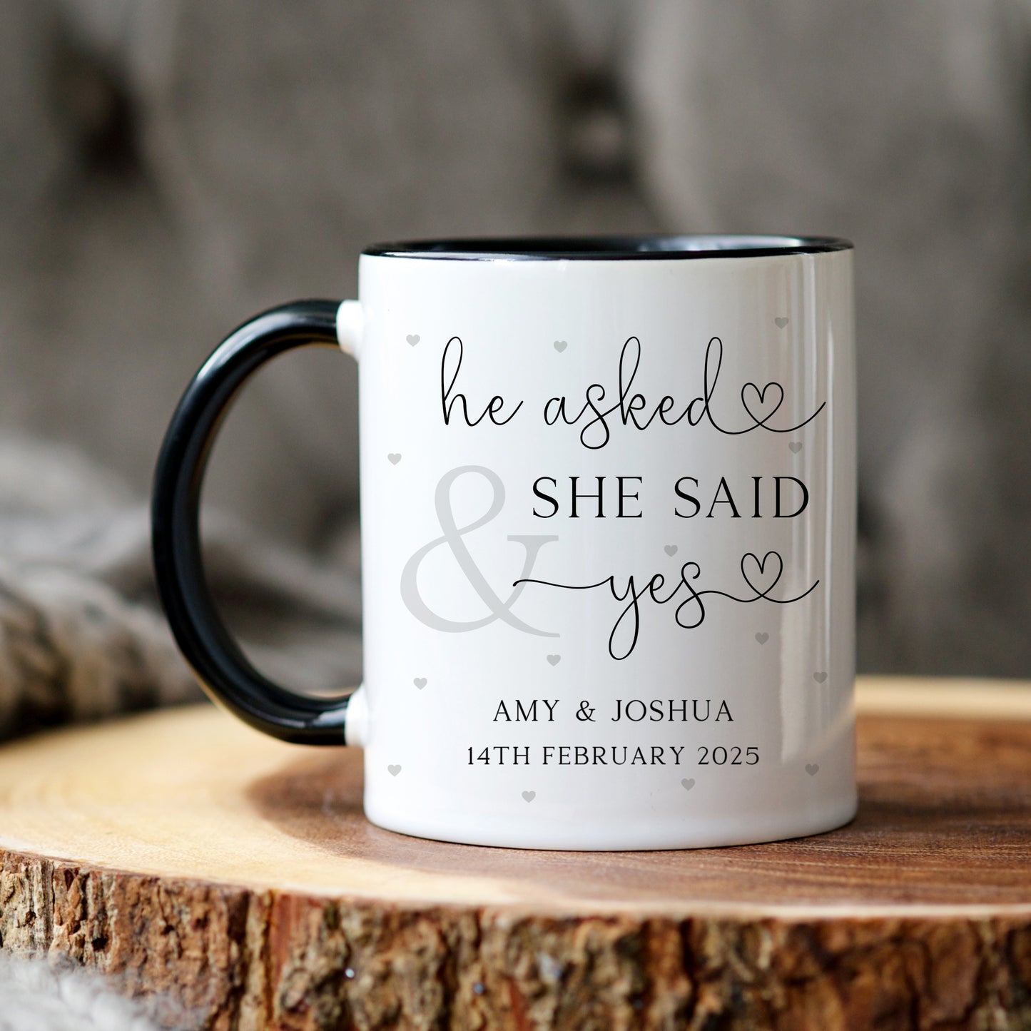 Set of Personalised 'He Asked, She Said Yes' Engagement Mugs
