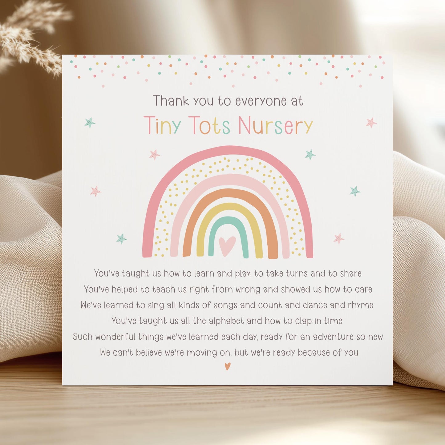 Personalised Nursery/PlaySchool Thank You Leaving Card