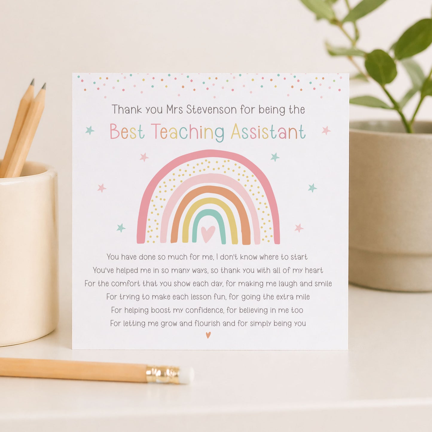 Rainbow Teaching Assistant Thank You Card