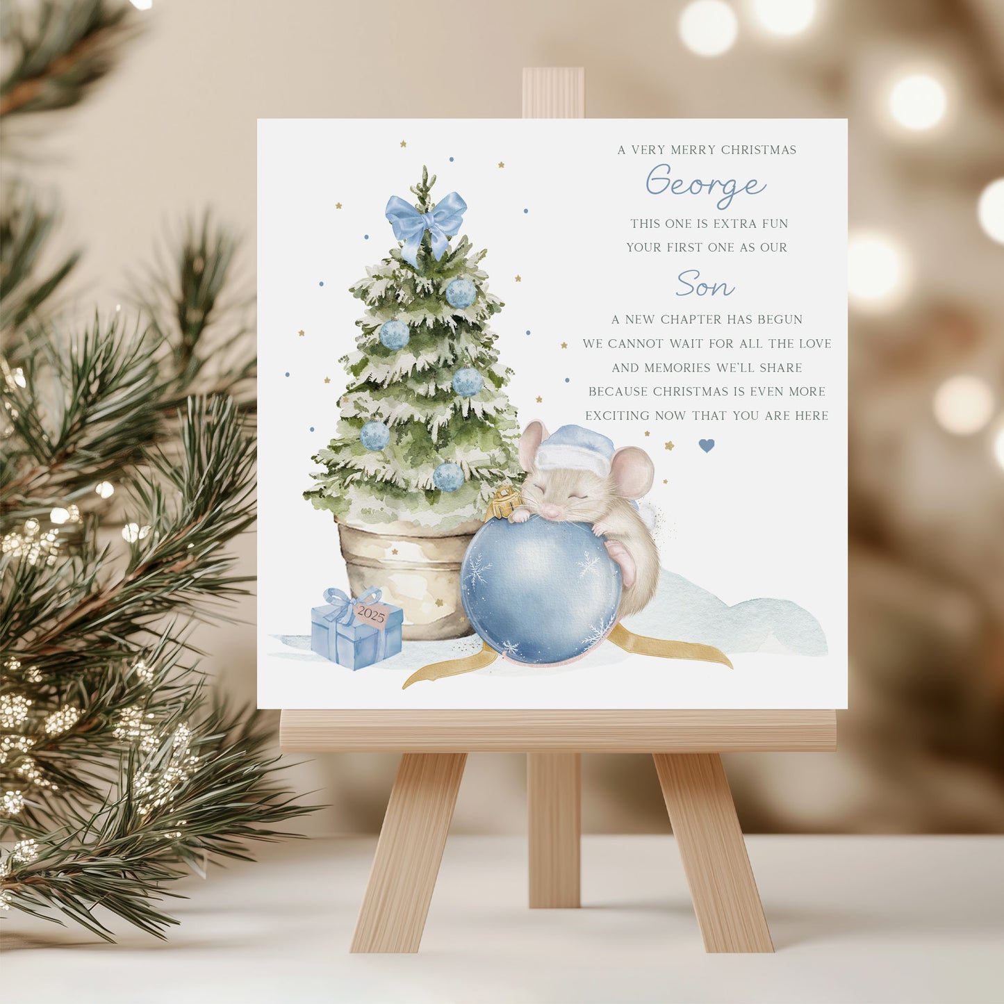 Personalised Boy's First Christmas Cute Mouse Gift Wrapping Paper