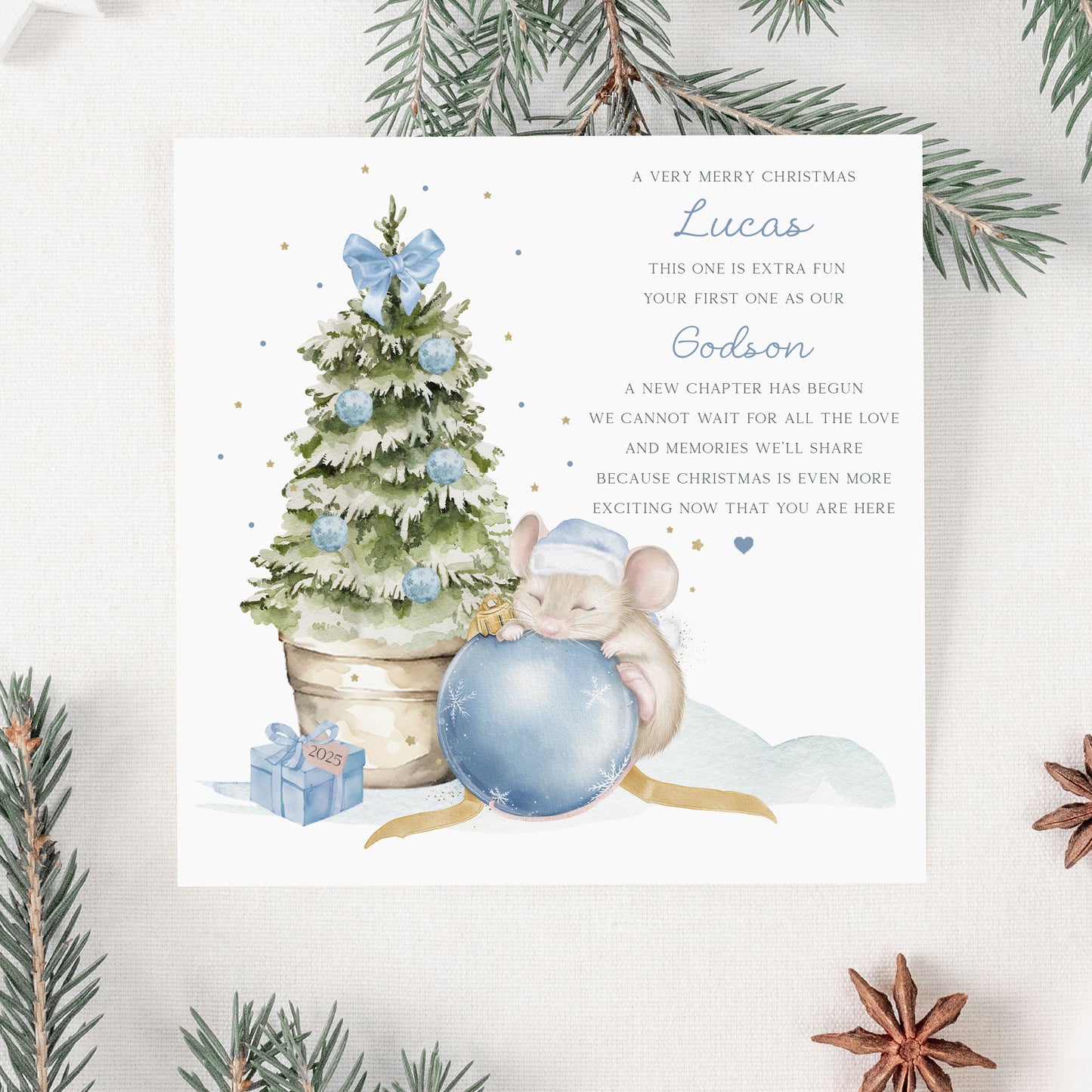 Personalised Boy's First Christmas Cute Mouse Gift Wrapping Paper
