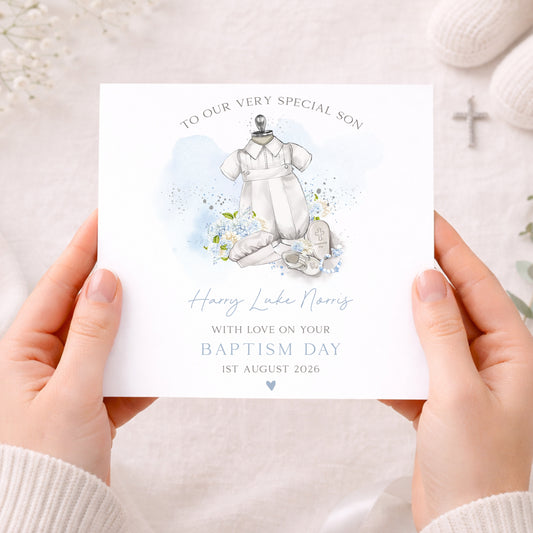 Personalised Baby Boy Christening Baptism Card