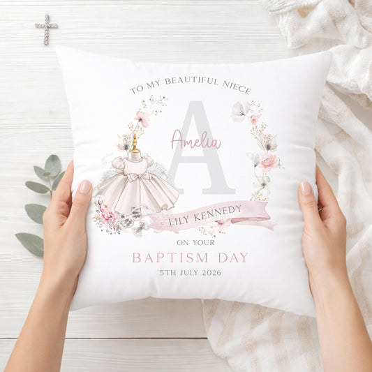 Personalised Floral Dress Christening Baptism Cushion