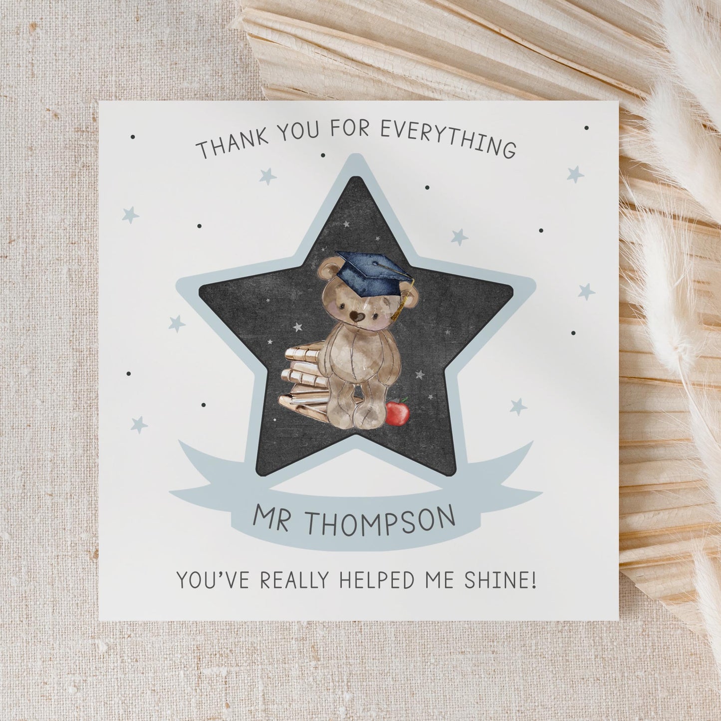 Personalised Blue Bear Star Teacher Thank You Card