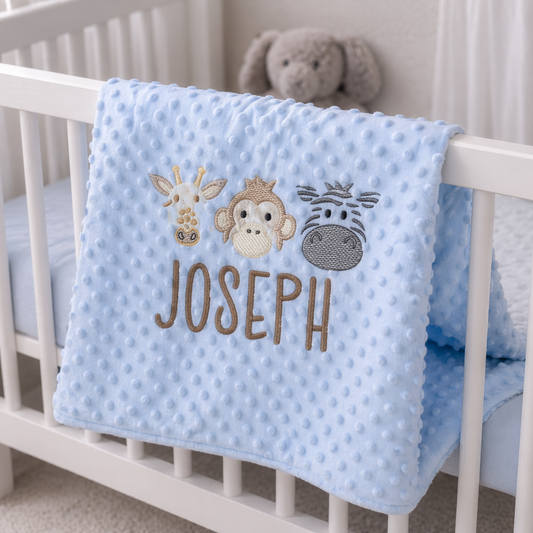 Personalised Safari Animal Embroidered Baby Blanket