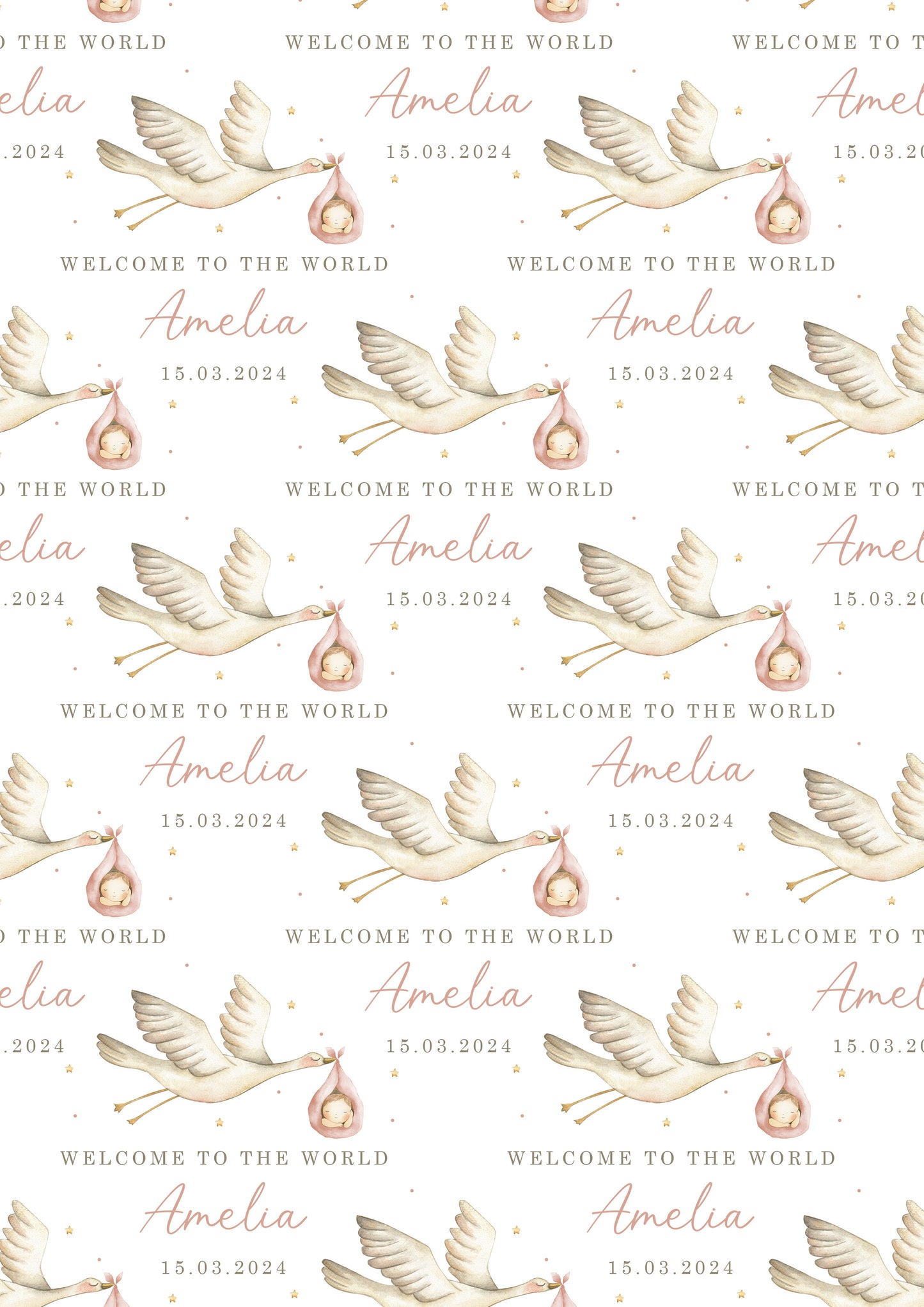 Personalised New Baby Boy's & Girl's Stork Wrapping Paper - Choice of Designs