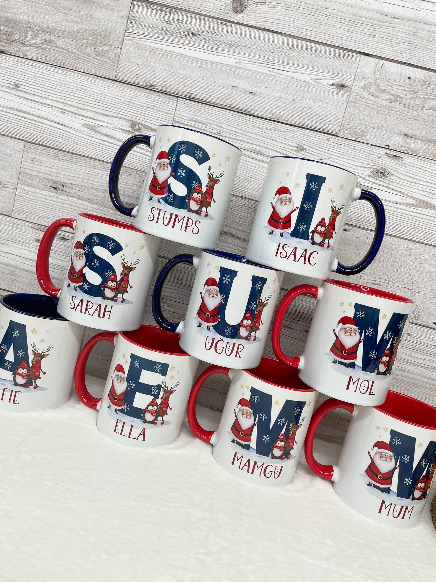 Personalised Christmas Mug, Red or Navy Santa & Reindeer Mug, Christmas Movie Mug, Hot Chocolate Mug, Christmas Eve Box, Stocking Filler