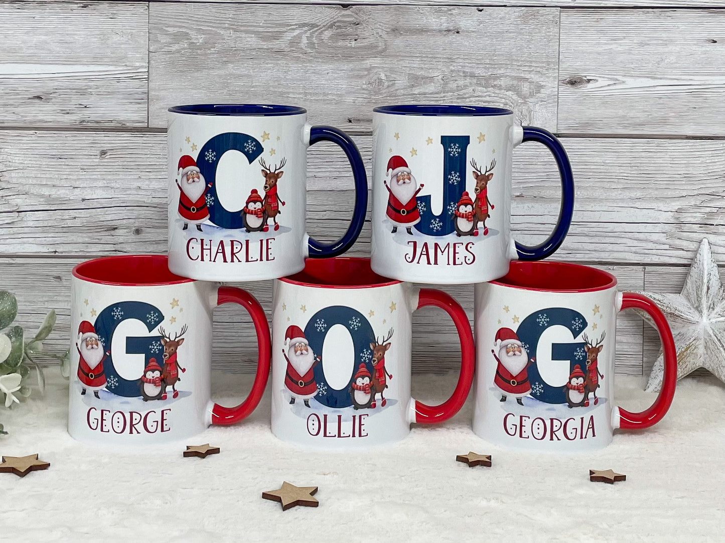 Personalised Christmas Mug, Red or Navy Santa & Reindeer Mug, Christmas Movie Mug, Hot Chocolate Mug, Christmas Eve Box, Stocking Filler
