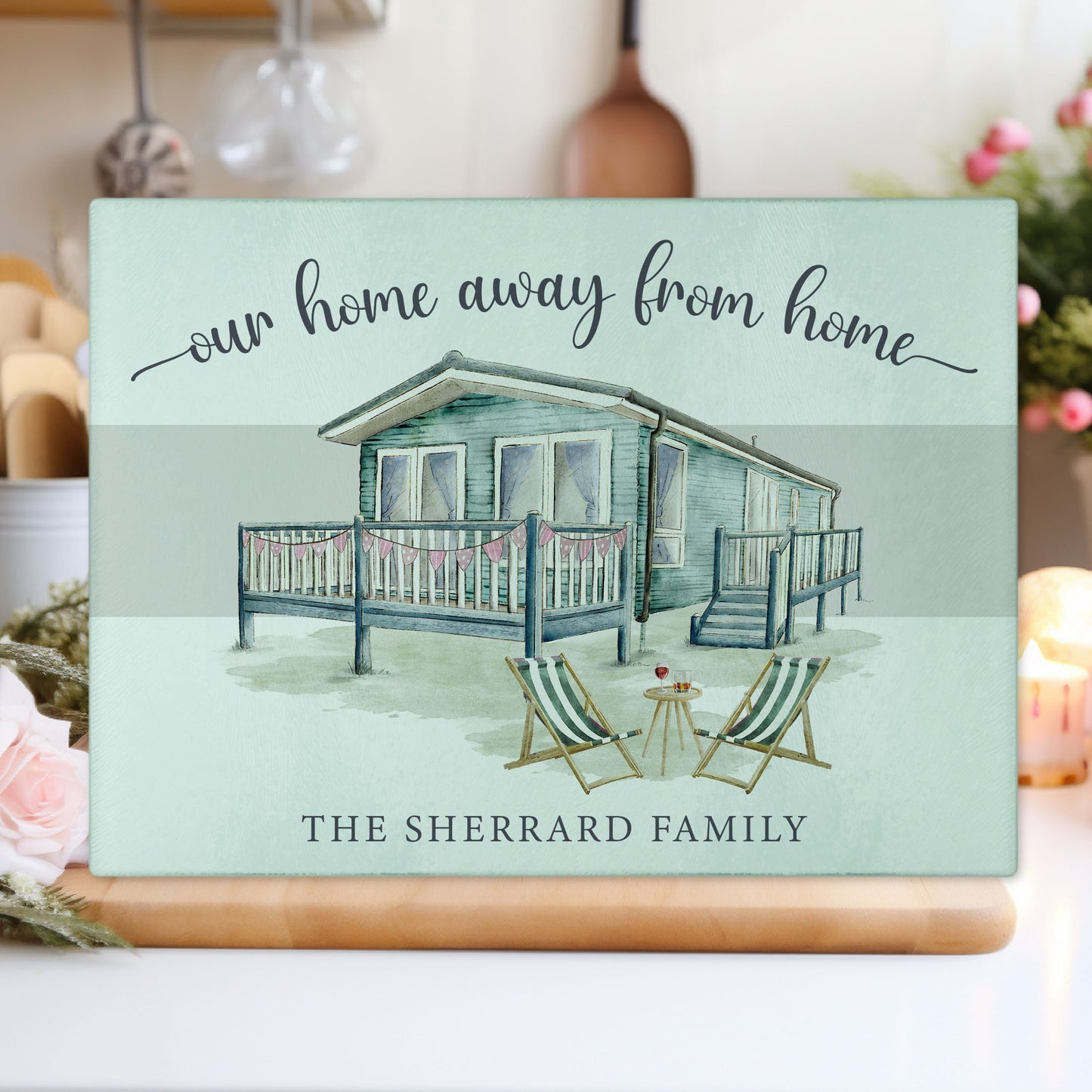 Personalised Static Caravan Glass Chopping Board
