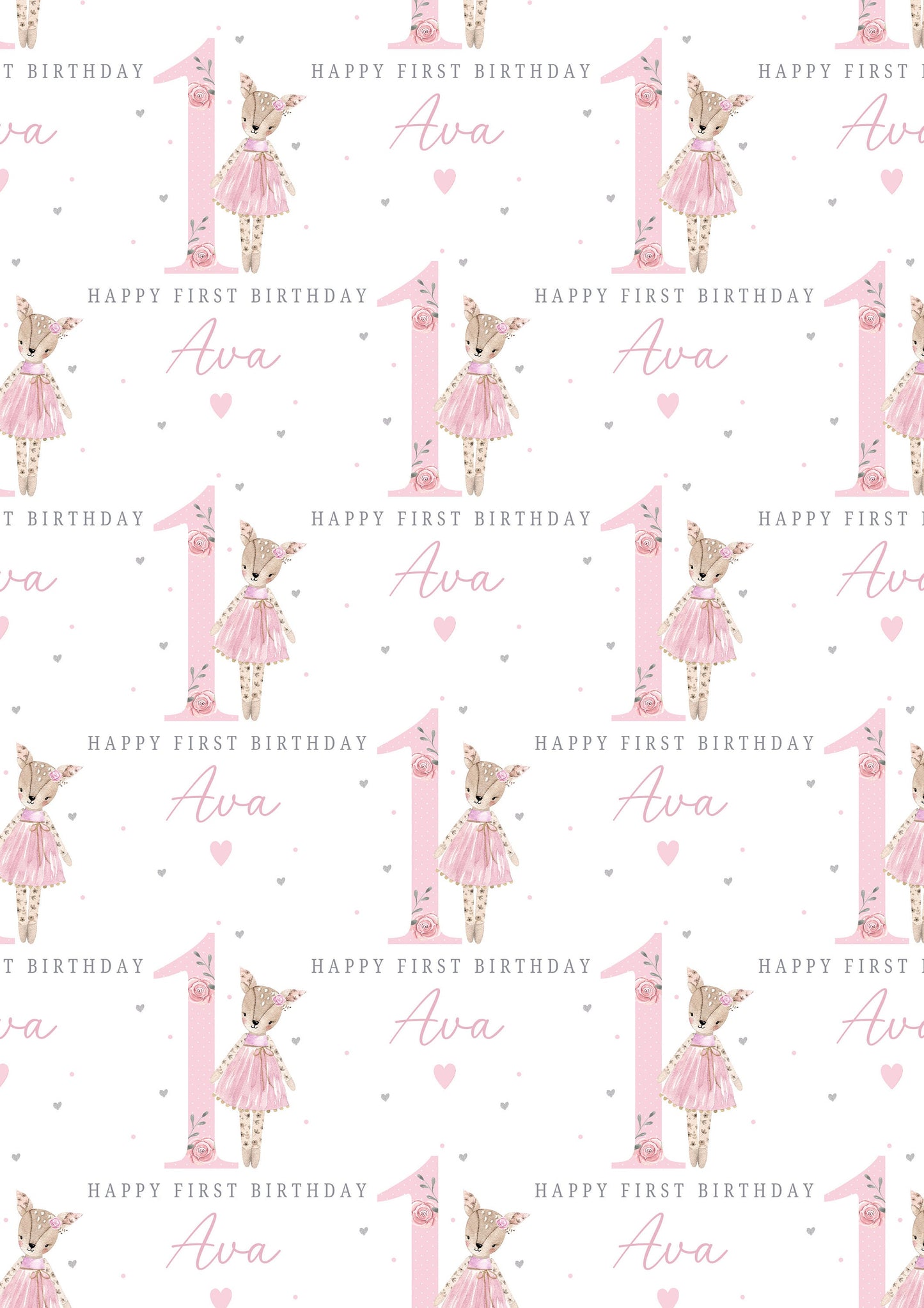 Personalised Girl's Pink 1st Birthday Gift Wrapping Paper