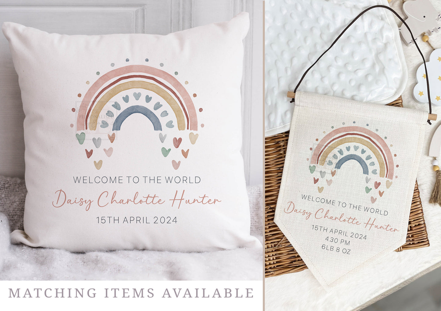 Personalised New Baby Girl Card, Welcome to the World Baby Girl, New Baby Card, Congratulations It's a Girl Card, Rainbow Design